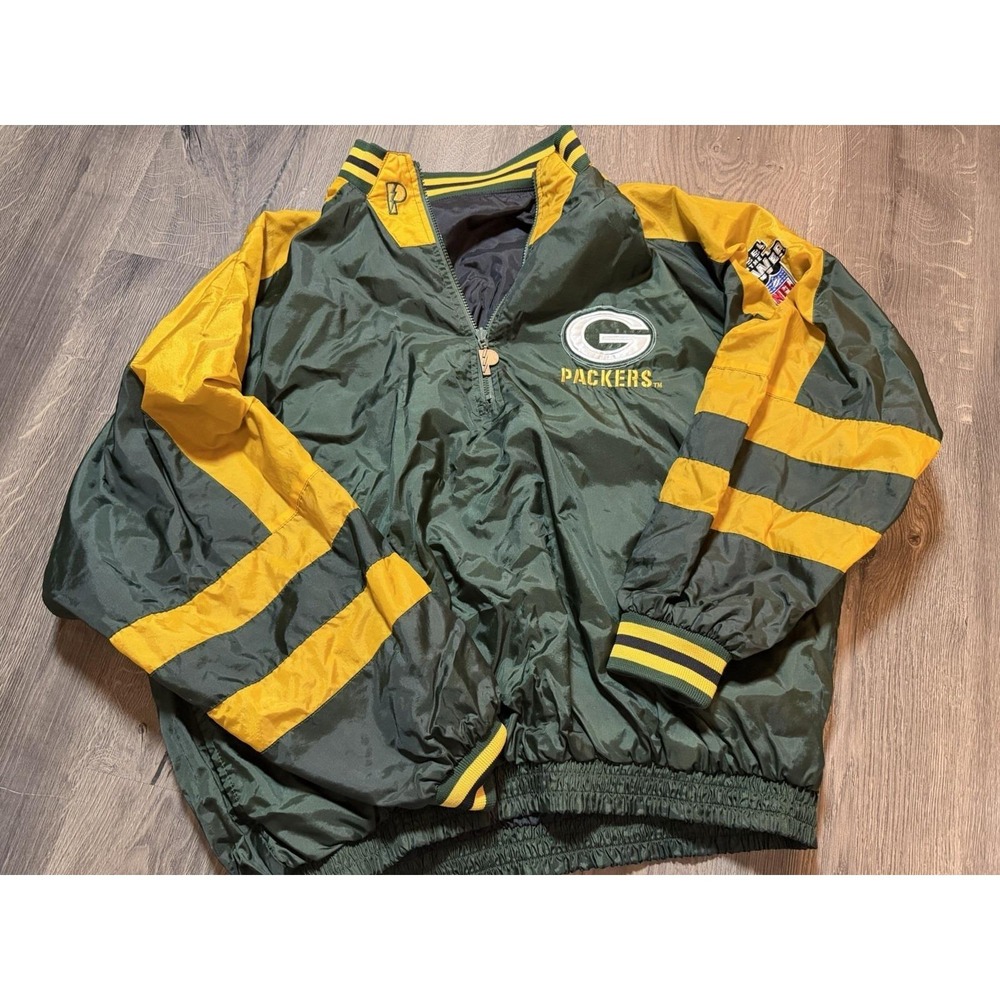 Green Bay Packers Reversible Jacket Size XL Pro Player NFL Feel The Power